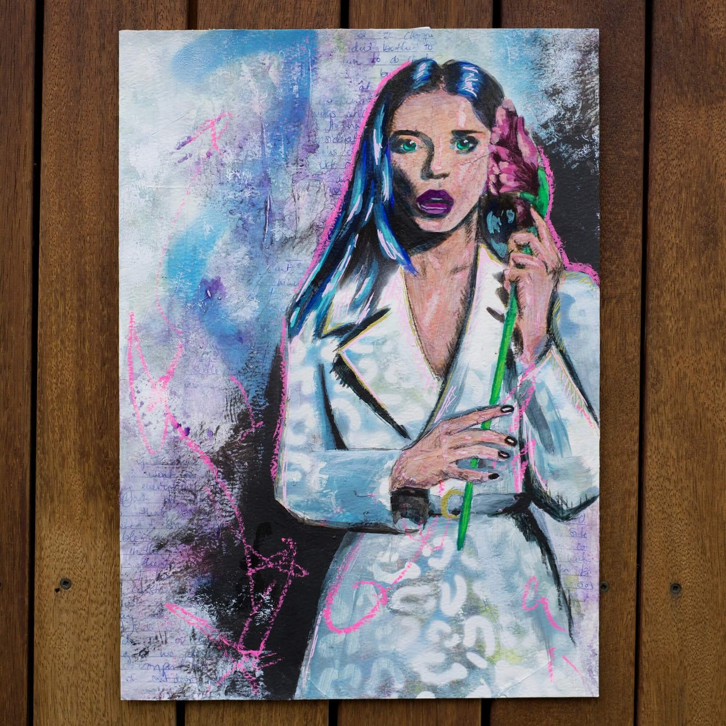 original painting for sale, angela sarafyan portrait, art wall painting of woman with flower