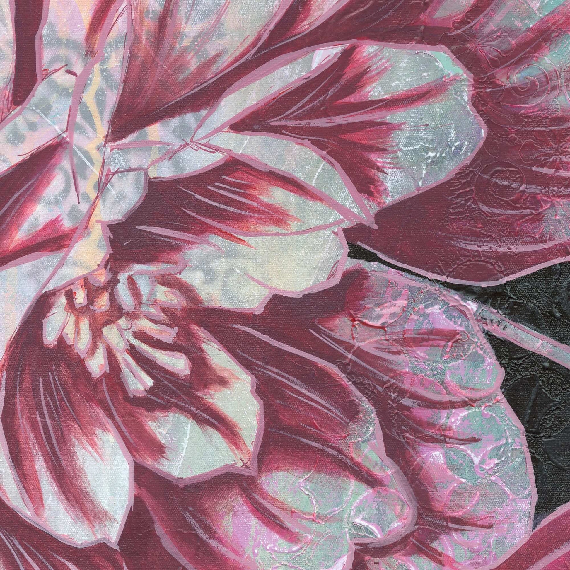 statement original artwork of strong woman, floral painting representing resilience and inner power