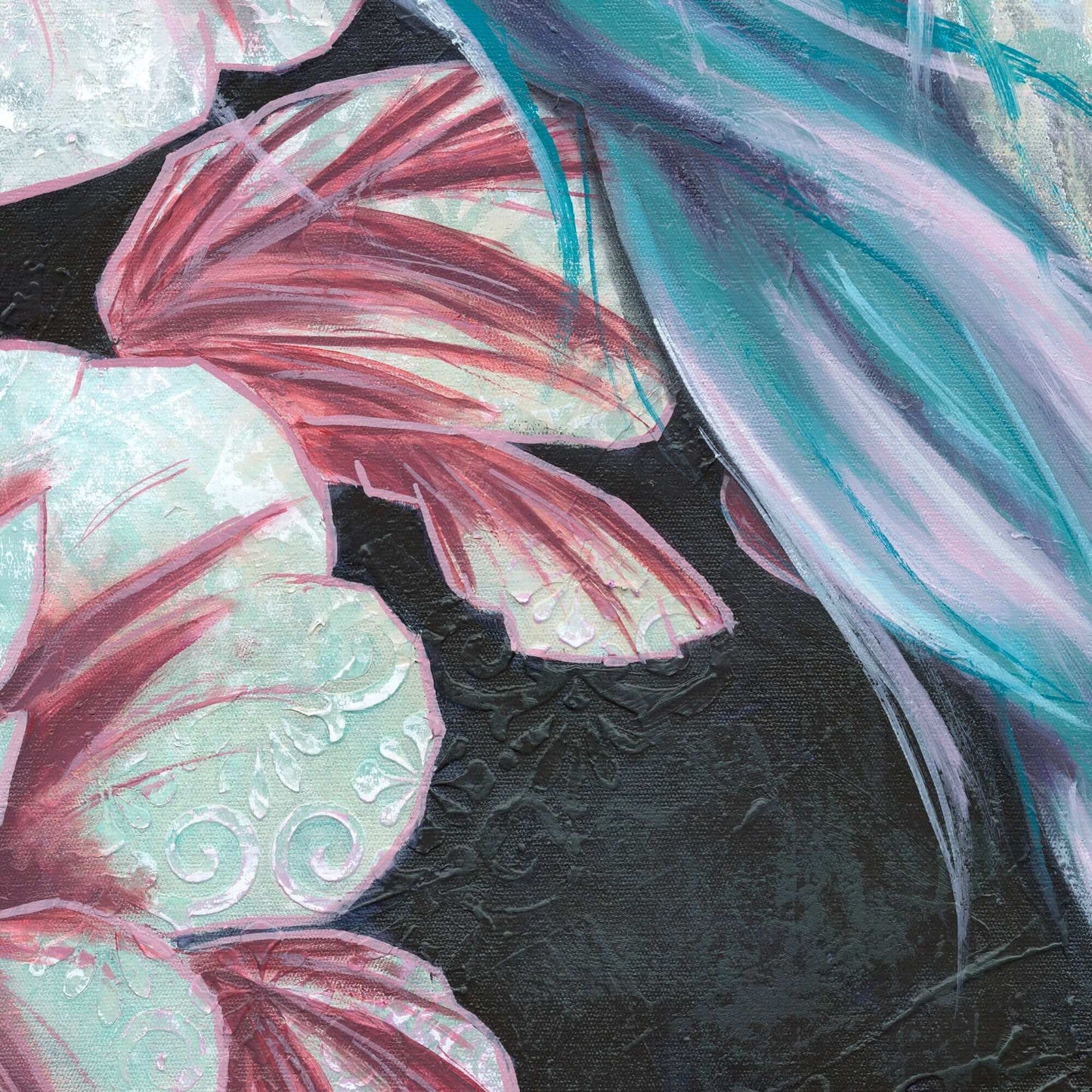 statement original artwork of strong woman, floral painting representing resilience and inner power