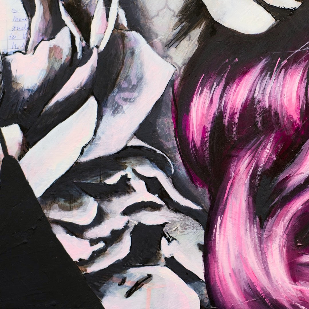 Criss Chaney, Red, Black Grey Magenta, pink, Urban Pop Art,  Contemporary Mixed Media Graffiti Style Fusion, Neo-Feminist Street Art