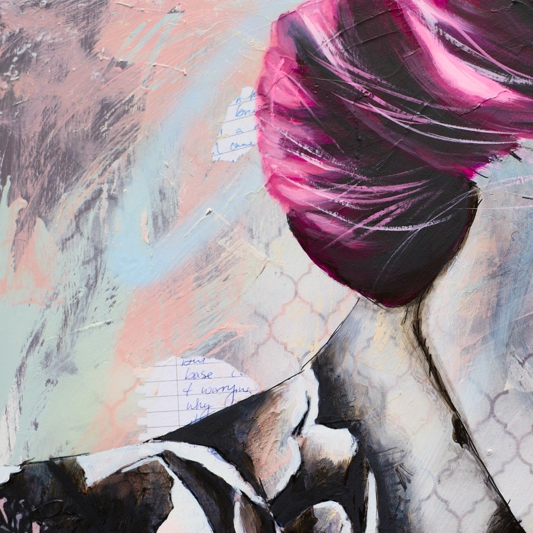 Criss Chaney, Red, Black Grey Magenta, pink, Urban Pop Art,  Contemporary Mixed Media Graffiti Style Fusion, Neo-Feminist Street Art
