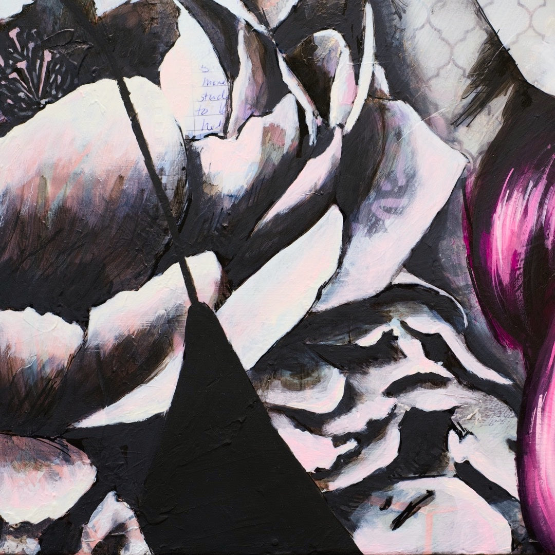 Criss Chaney, Red, Black Grey Magenta, pink, Urban Pop Art,  Contemporary Mixed Media Graffiti Style Fusion, Neo-Feminist Street Art