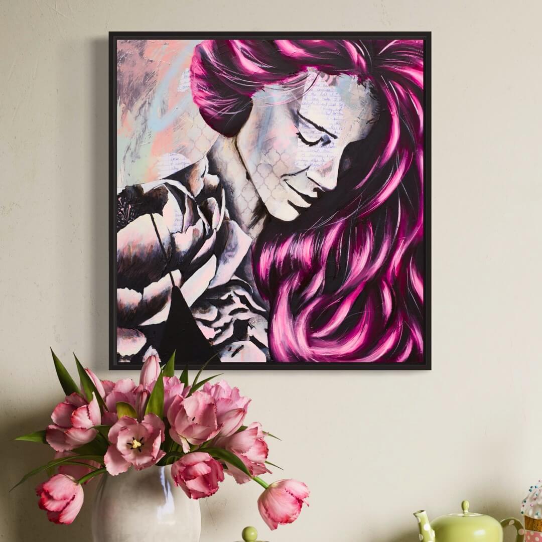 Criss Chaney, Red, Black Grey Magenta, pink, Urban Pop Art,  Contemporary Mixed Media Graffiti Style Fusion, Neo-Feminist Street Art