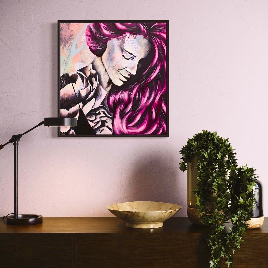 Criss Chaney, Red, Black Grey Magenta, pink, Urban Pop Art,  Contemporary Mixed Media Graffiti Style Fusion, Neo-Feminist Street Art