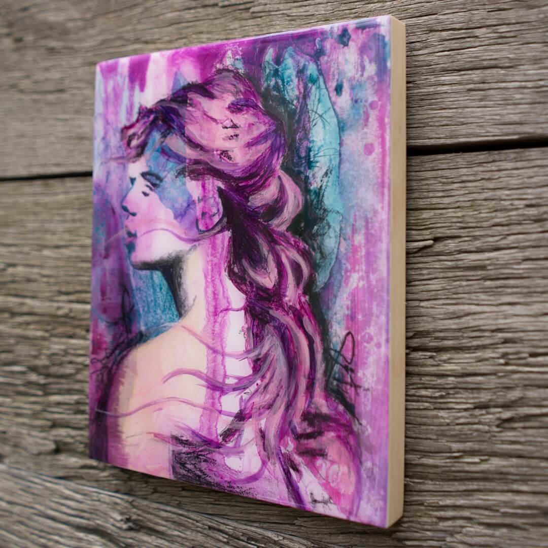 abstract art portait of a Woman on Panel art wall painting pink, Gold, Purple 8" x 10" artists in melbourne