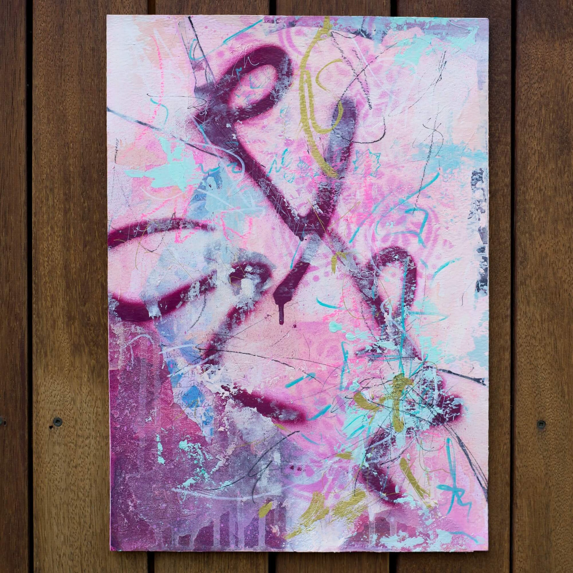 abstract painting for sale melbourne, magenta, pink, teal,pastel abstract painting