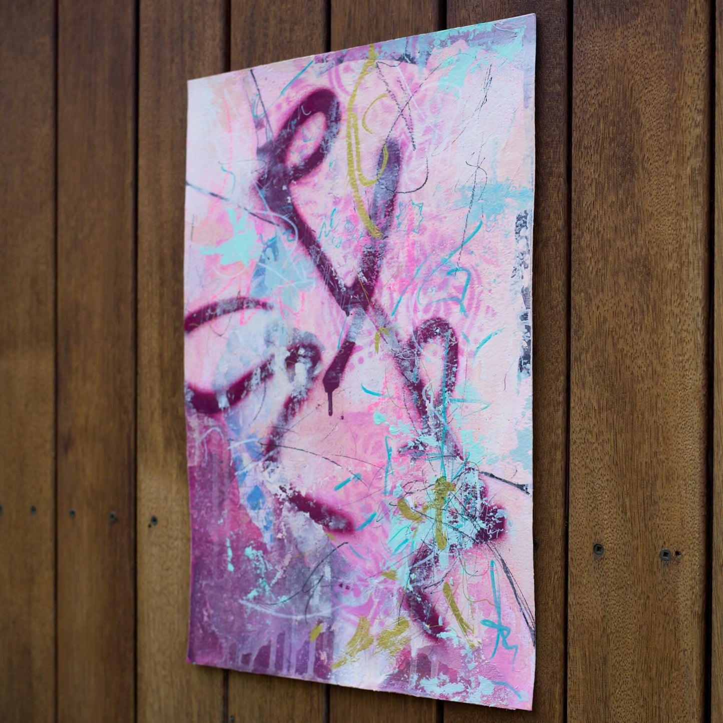 abstract painting for sale magenta, blue pink colourful abstract painting