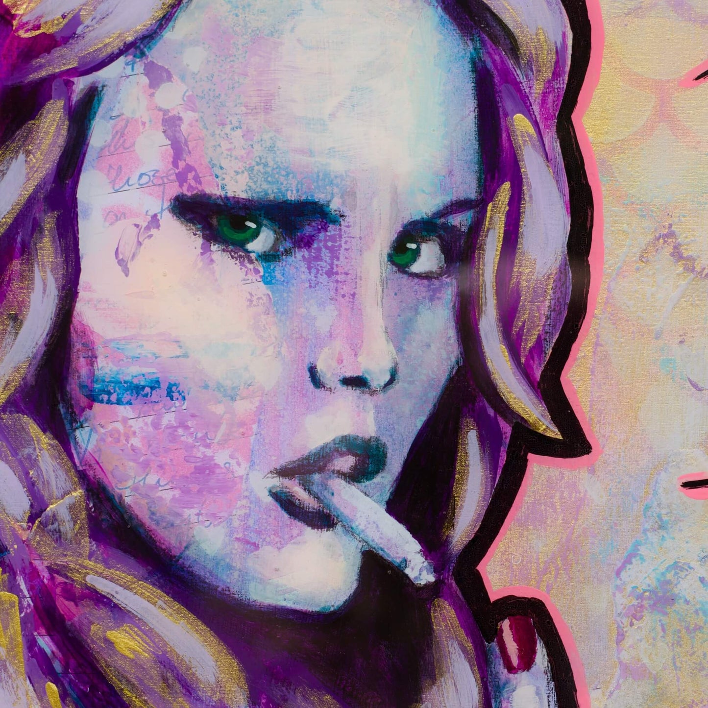 Artwork for Sale – Mini Street Art Style Painting – Pink, Purple & Gold – Mixed Media Art – 'Peggy Sue' – Art Wall Painting Criss Chaney