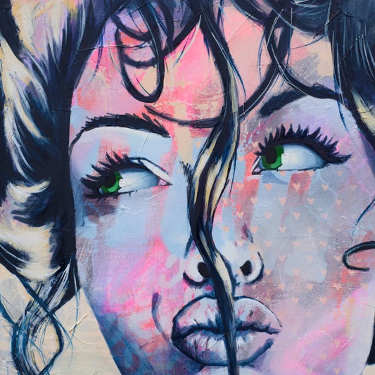 Criss Chaney, Blue and white Urban Pop Art,  Contemporary Mixed Media Graffiti Style Fusion, Neo-Feminist Street Art