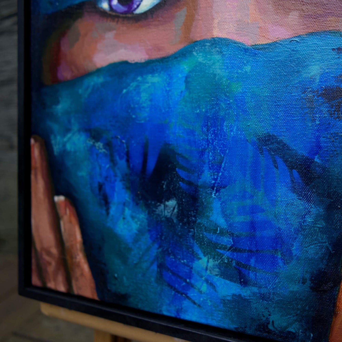 Blue Painting of woman wearing scarf