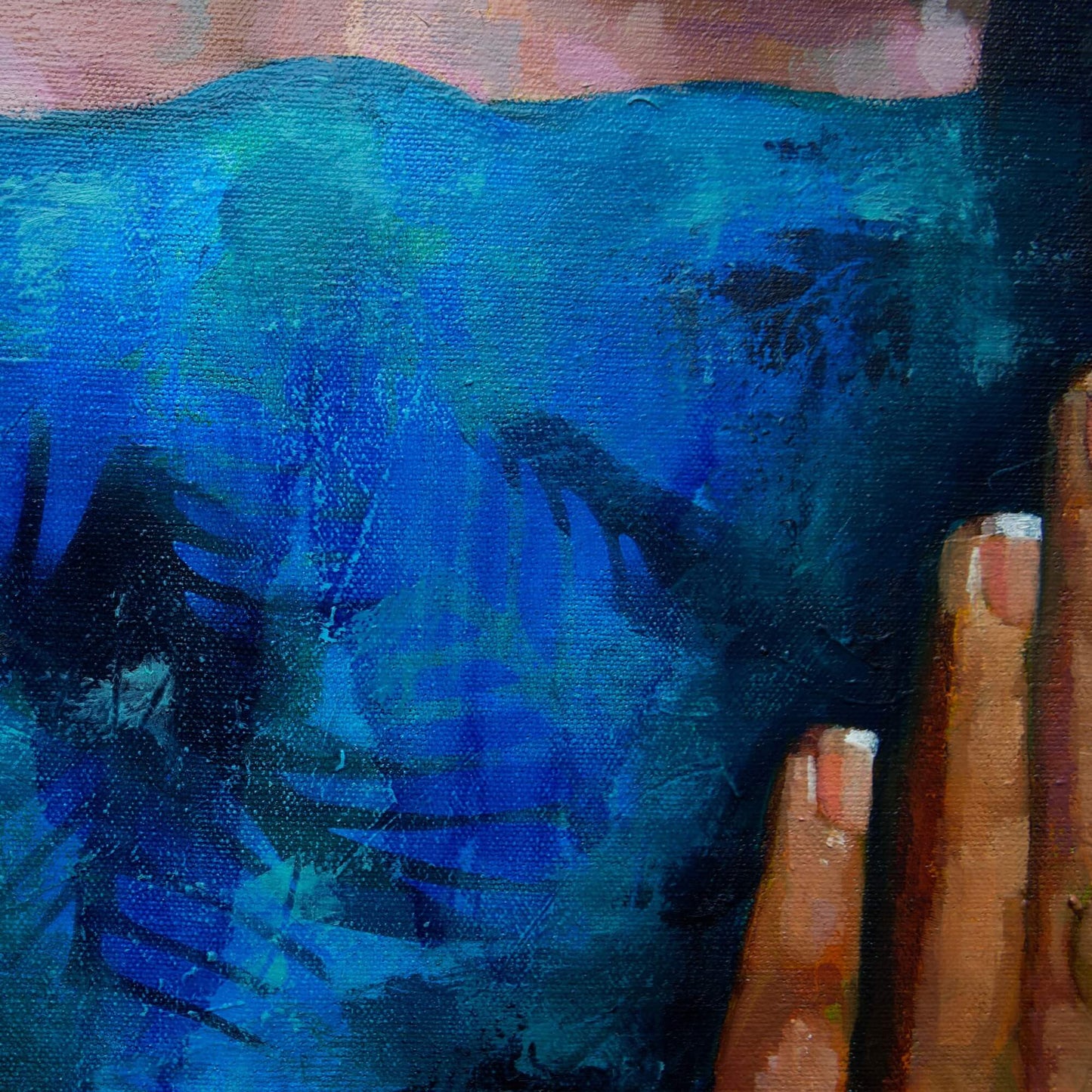 Blue Painting of woman wearing scarf