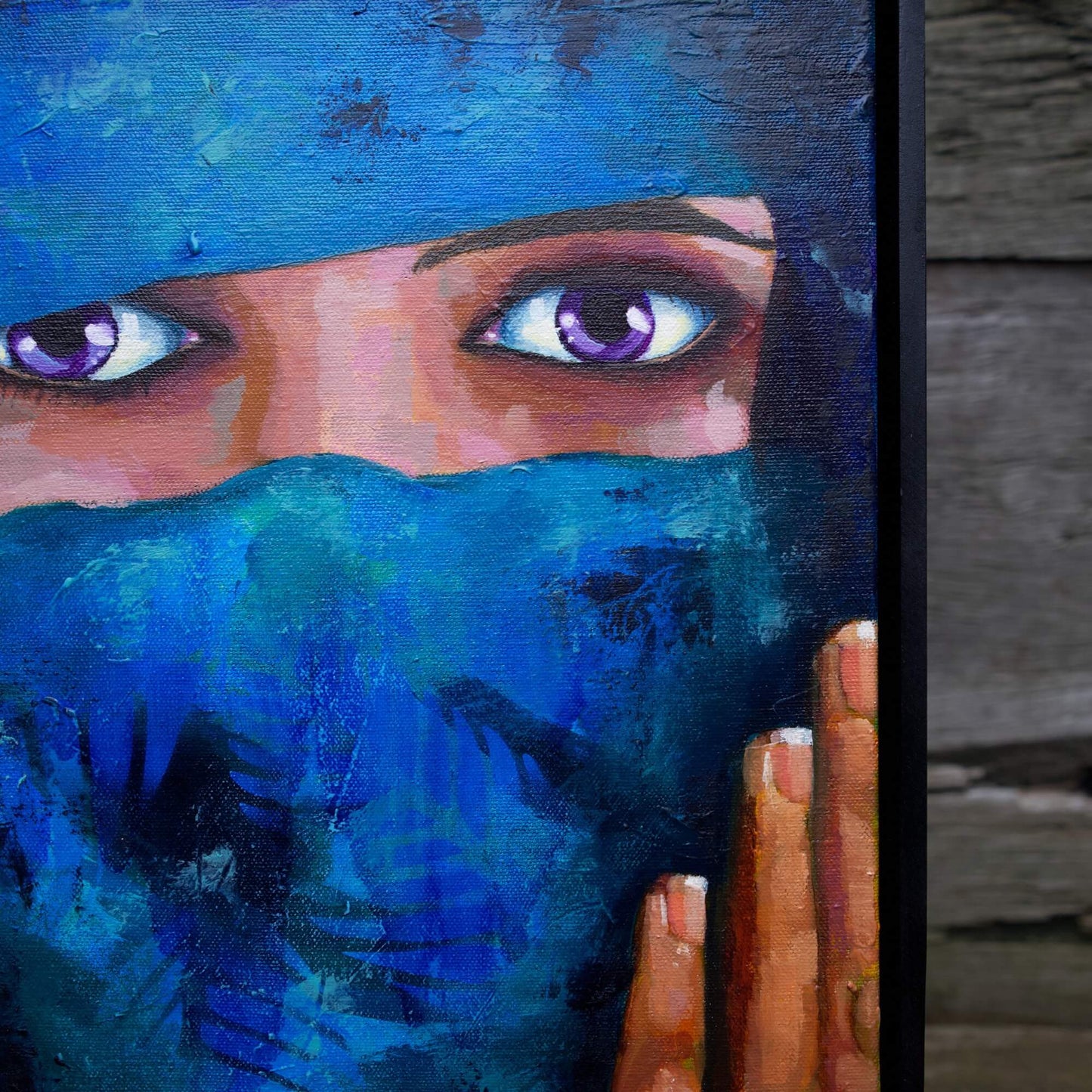 Blue Painting of woman wearing scarf