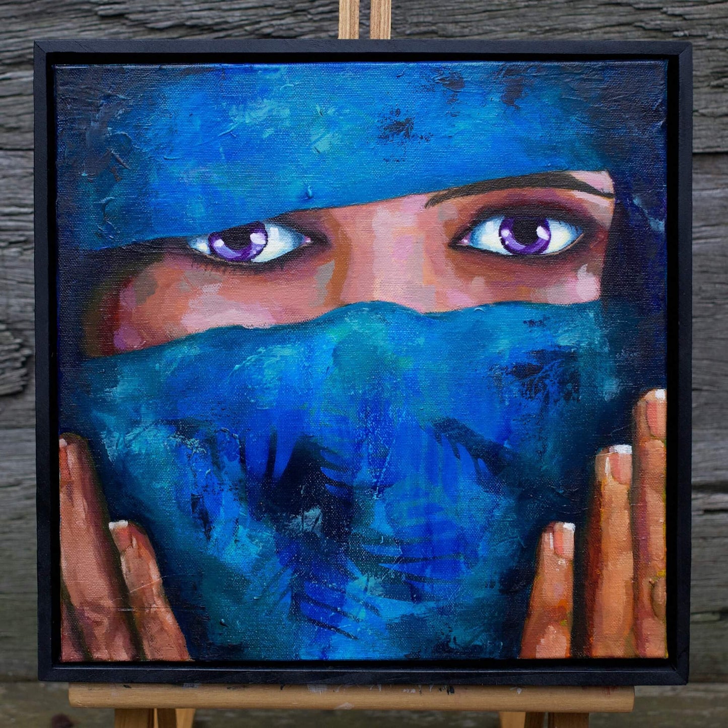 Blue Painting of woman wearing scarf