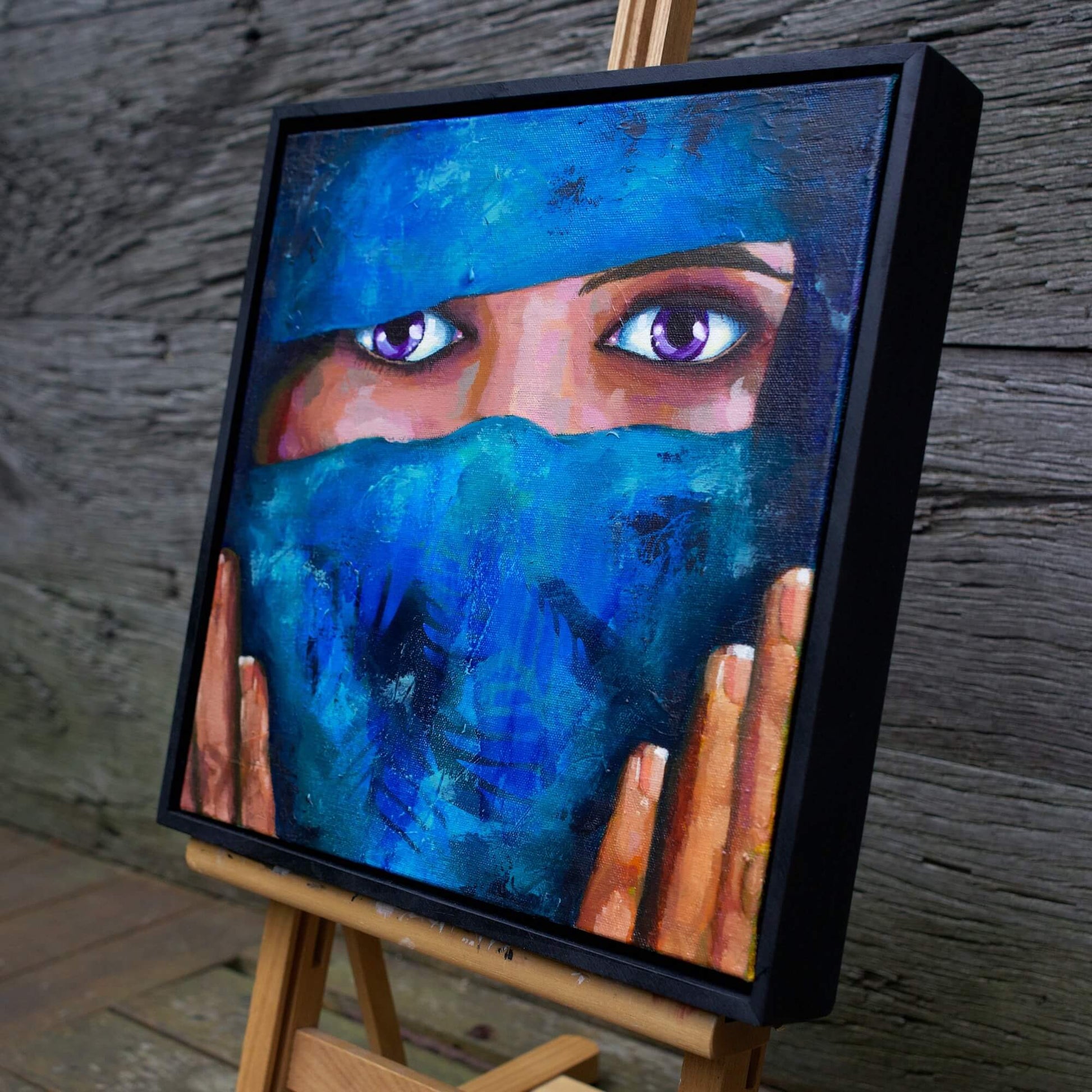 Blue Painting of woman wearing scarf