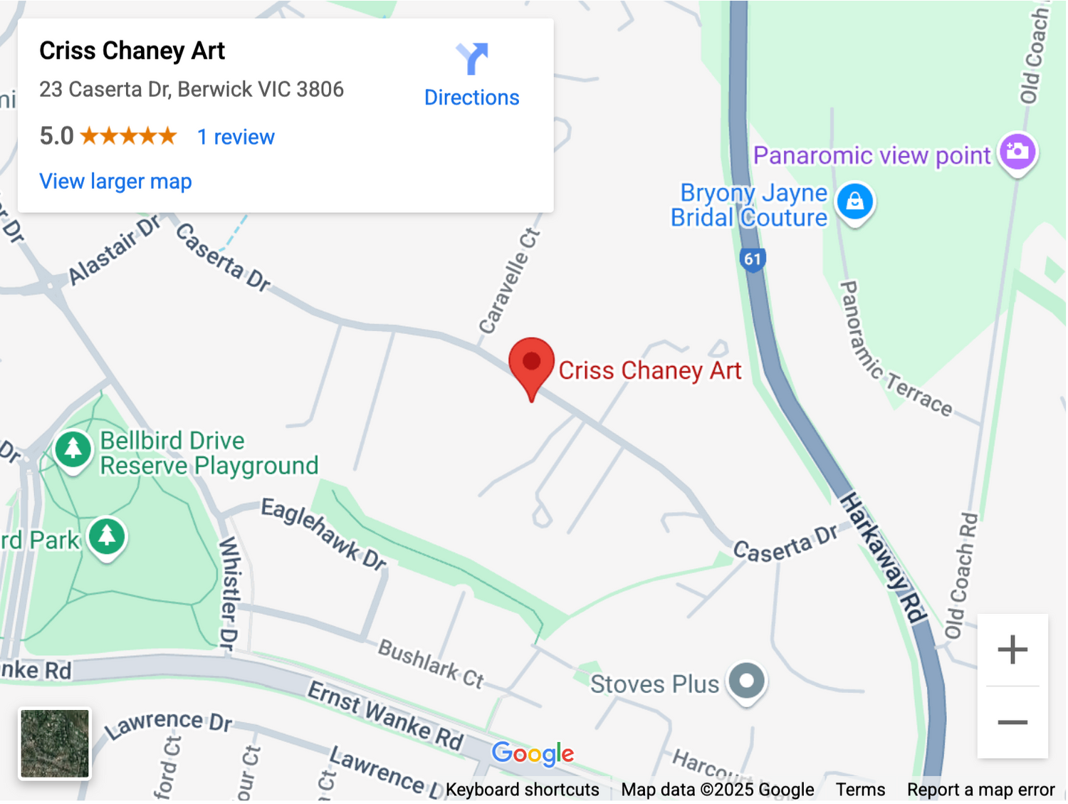 Map to Criss Chaney's Art Studio and Gallery