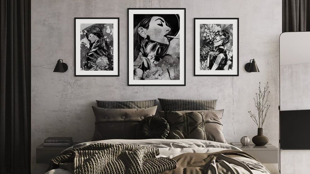 Black and White print art at home downloadable artwork Criss Chaney, Melbourne Urban Pop Art,  Contemporary Mixed Media Graffiti Style Fusion, Neo-Feminist Street Art