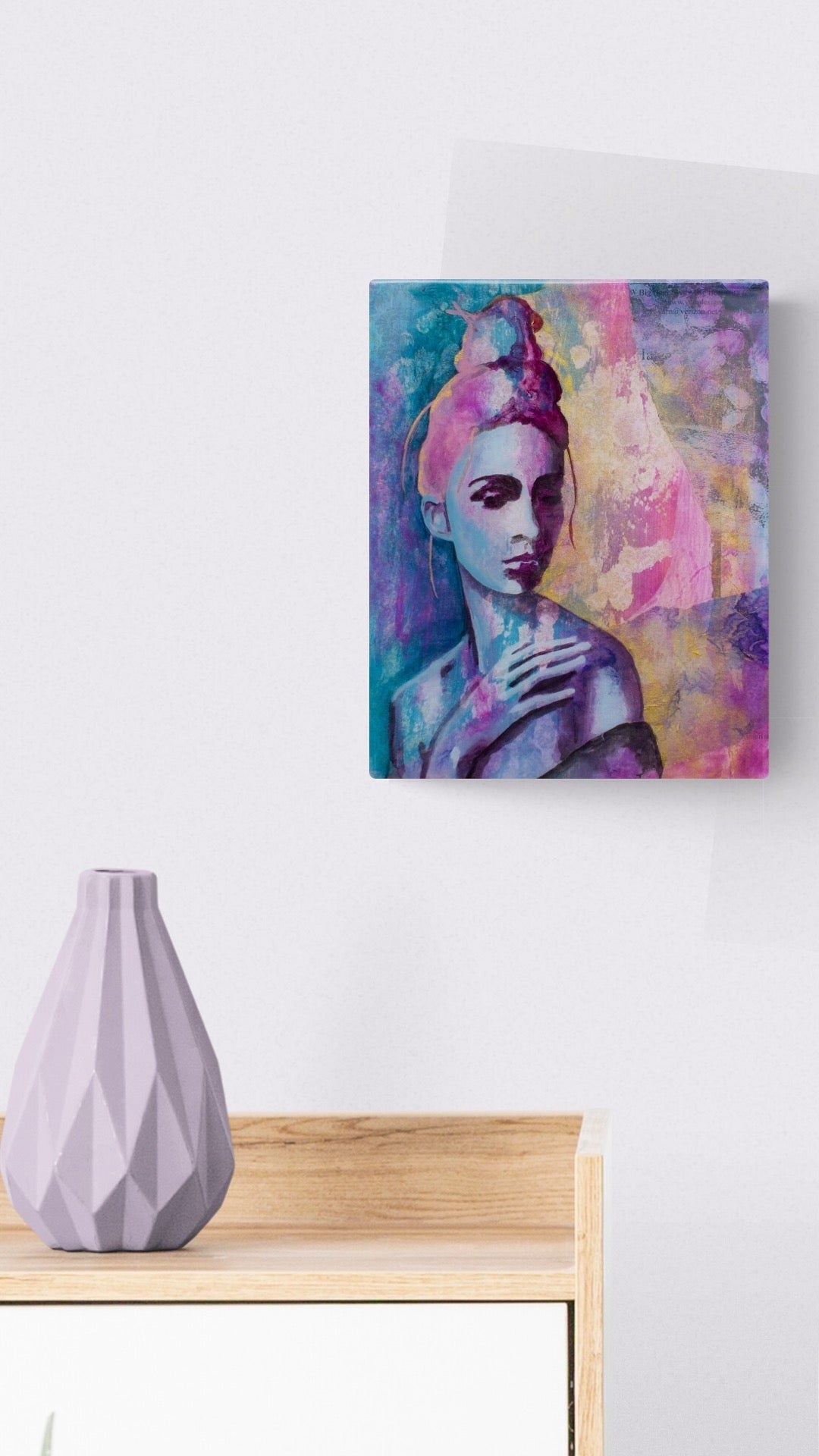 abstract art portait of a Woman on Panel art wall painting Blue, Gold, Purple 8" x 10" artists in melbourne