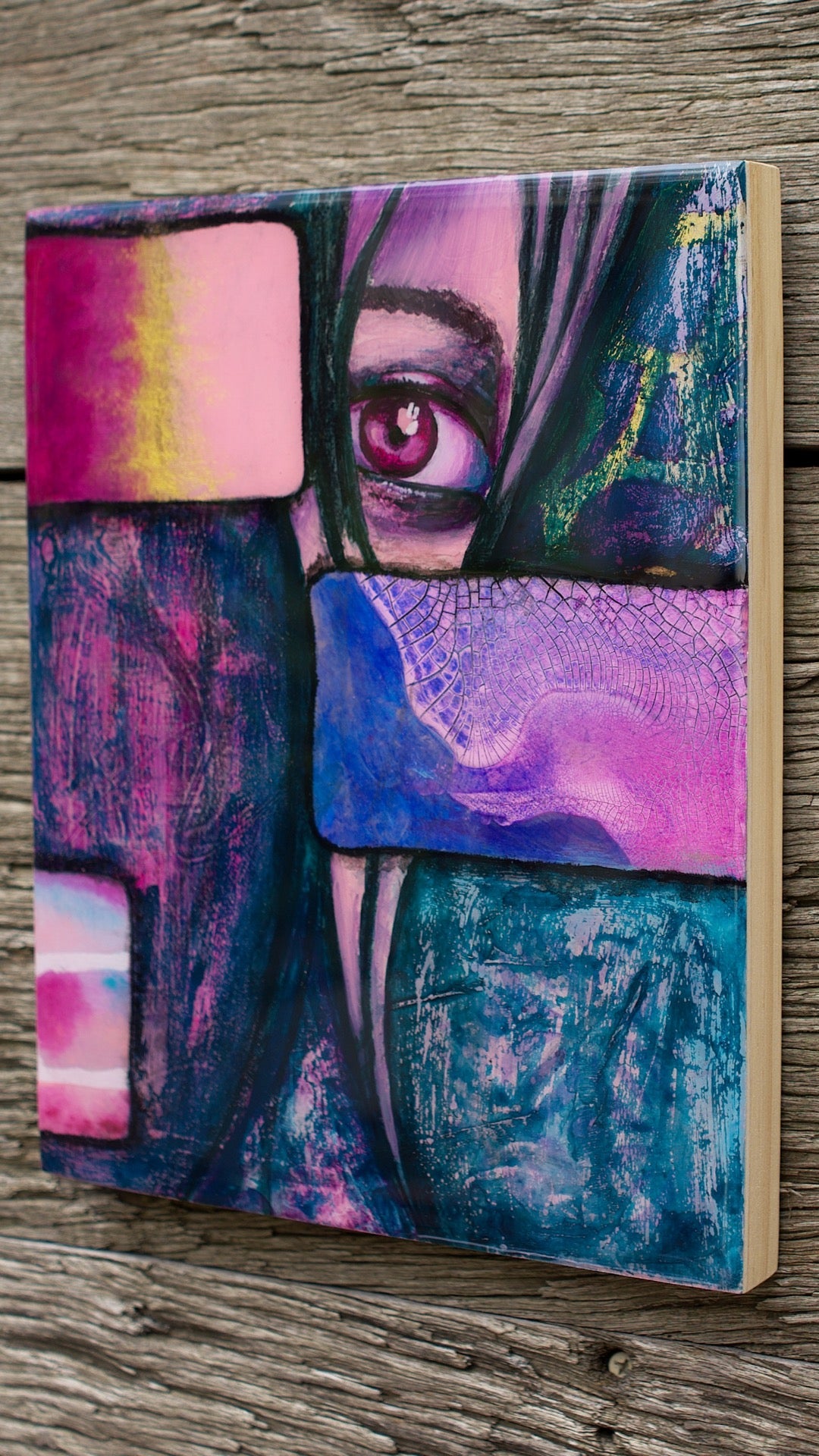 abstract art portait of a Woman on Panel art wall painting magenta, pink, purple 8" x 10" artists in melbourne