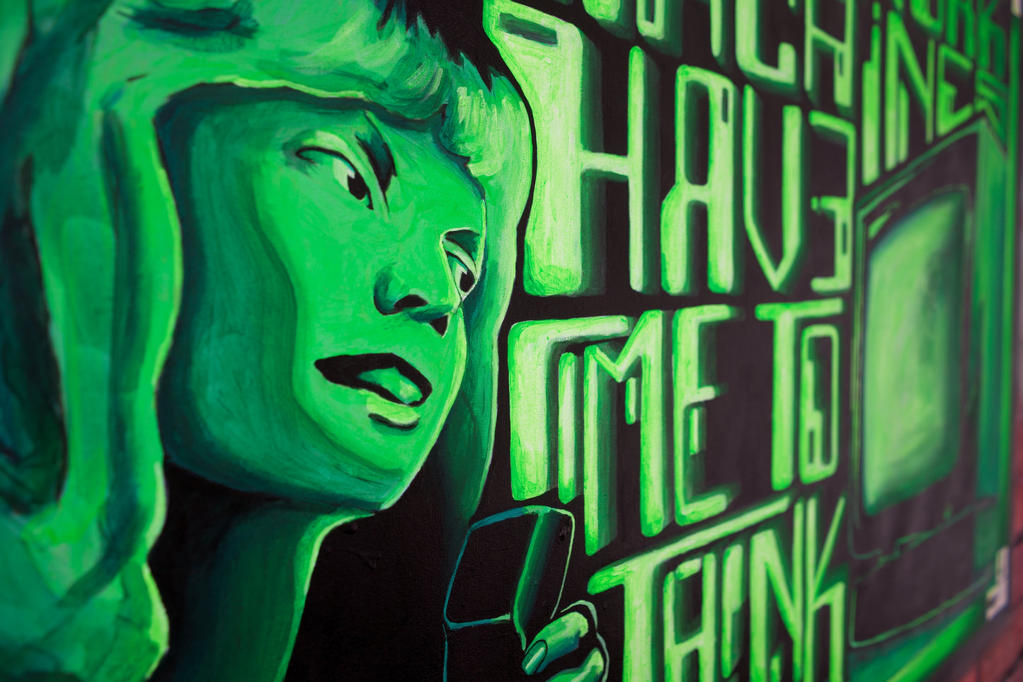 artists in melbourne street art people work Neon Green, Black and Red - 48" x 60" Painting art online