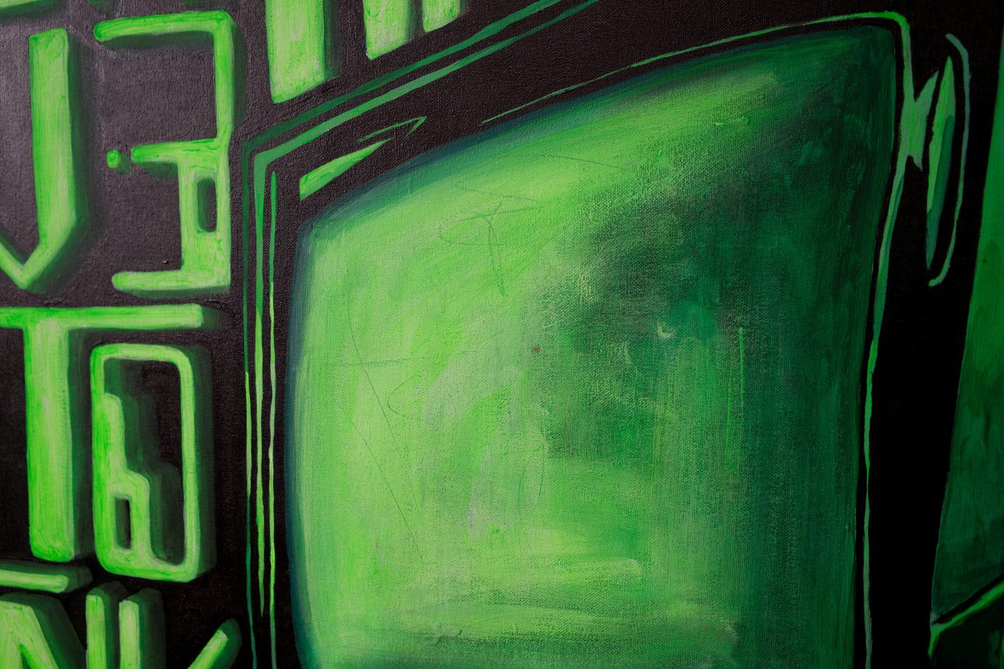 artists in melbourne street art people work Neon Green, Black and Red - 48" x 60" Painting art online