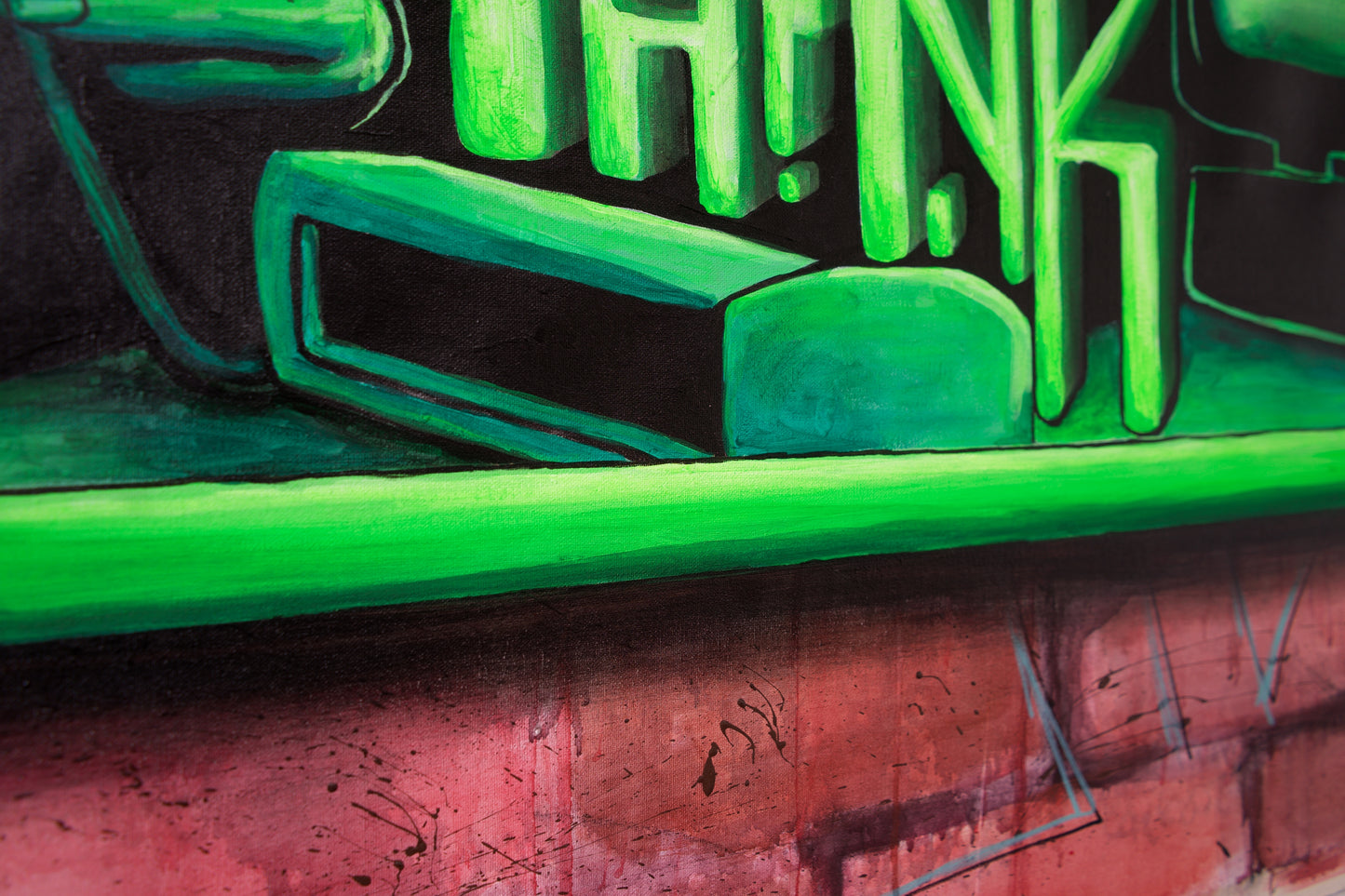 artists in melbourne street art people work Neon Green, Black and Red - 48" x 60" Painting art online