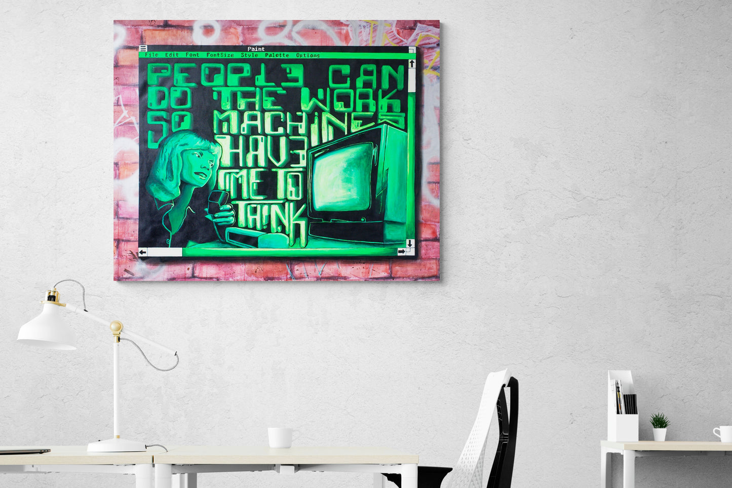 artists in melbourne street art people work Neon Green, Black and Red - 48" x 60" Painting art online