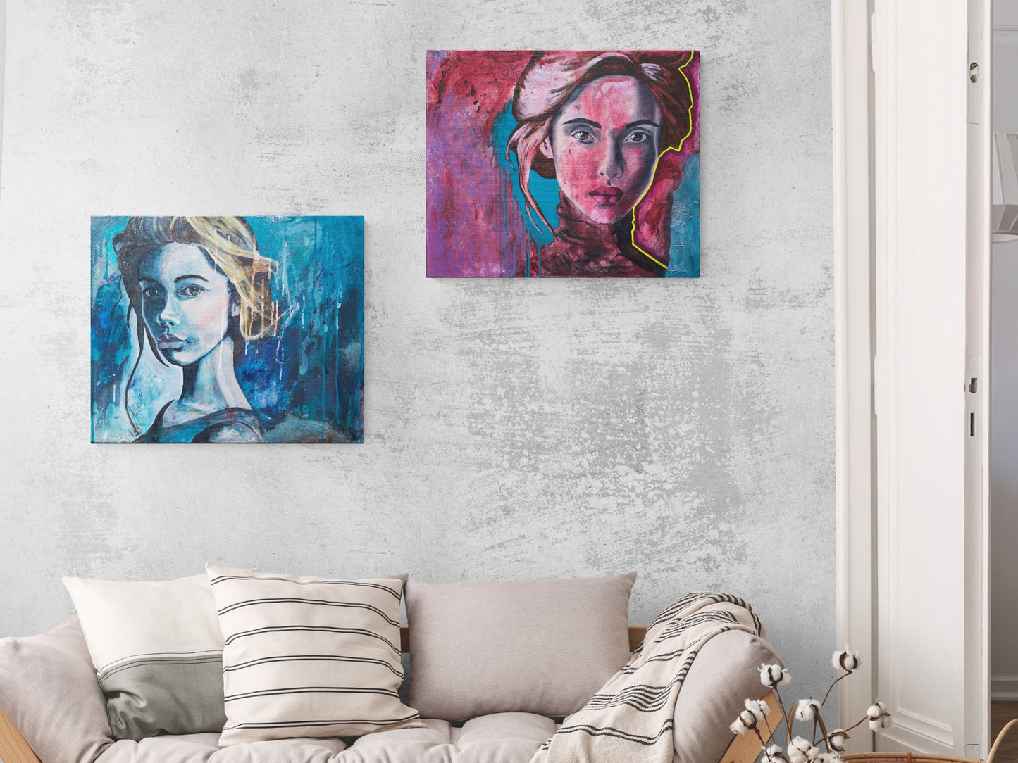 abstract art portraits for sale blue Portrait Painting Mixed Media Abstract Art melbourne wall art paintins for sale