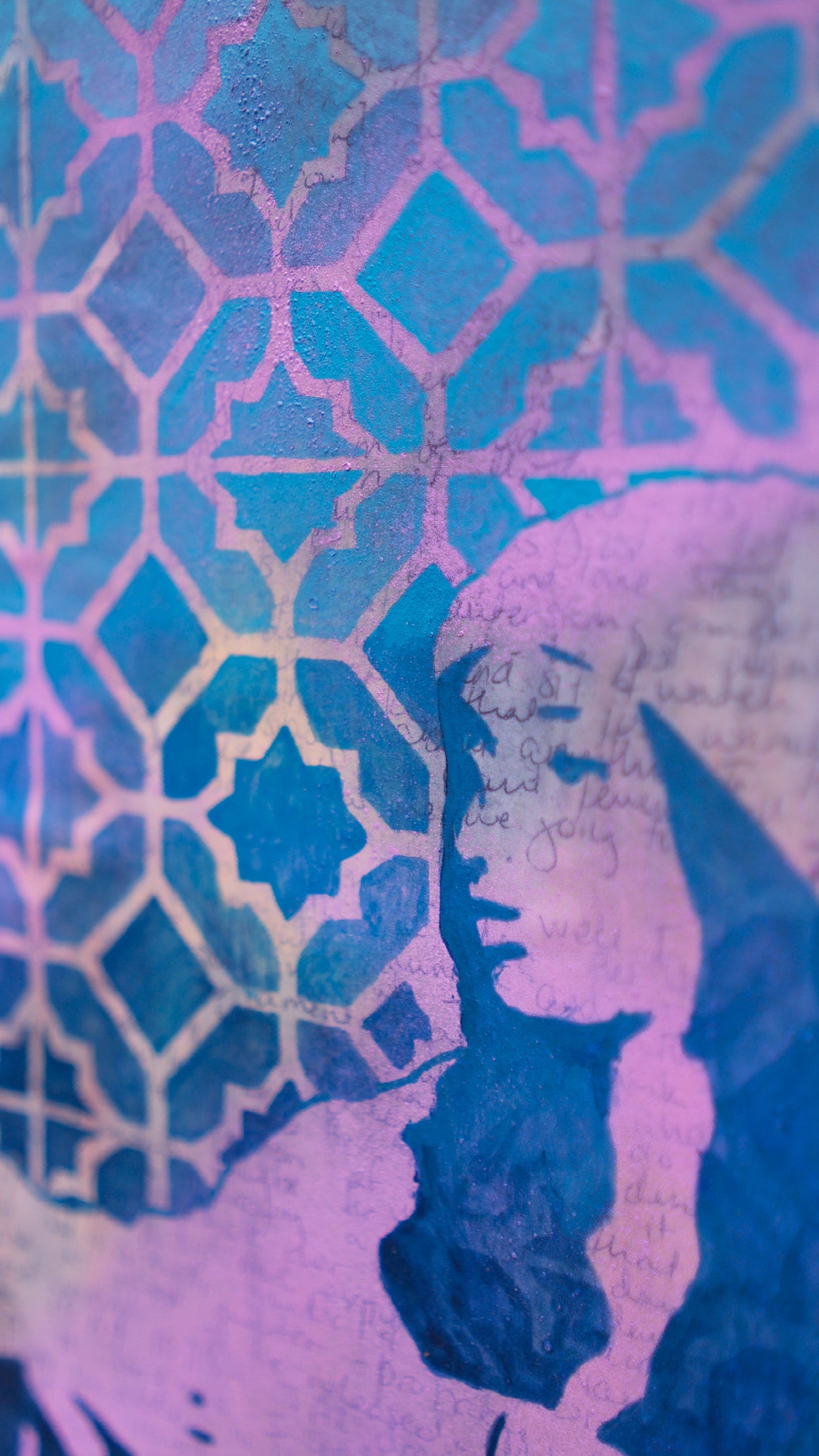 abstract art portait of a Woman on A4 Paper Pink & Blue Stencil Art Street Art Style melbourne wall art