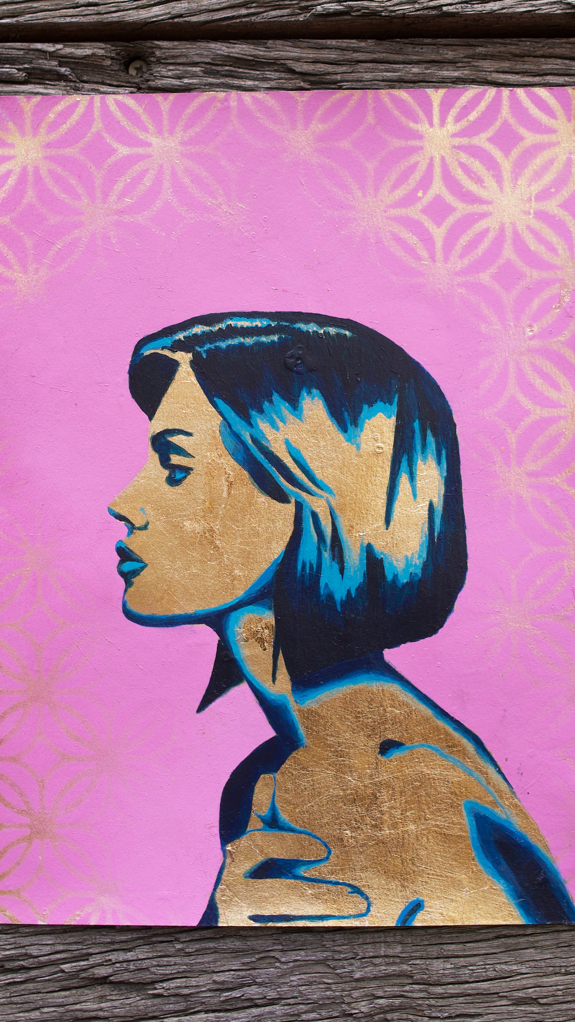 abstract art portait of a Woman on A4 Paper Blue & Pink Stencil Art Street Art melbourne wall art