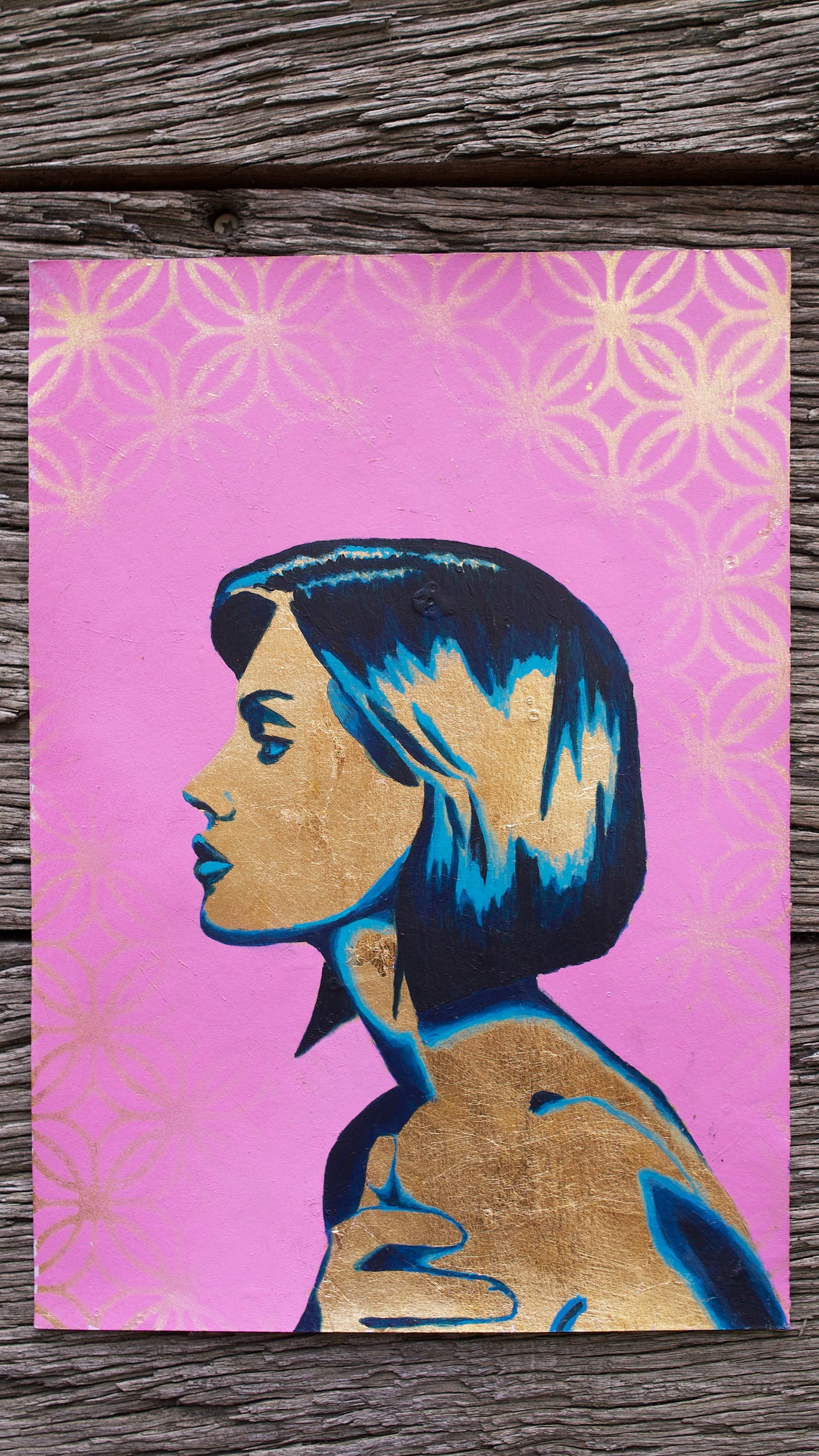 abstract art portait of a Woman on A4 Paper Blue & Pink Stencil Art Street Art melbourne wall art