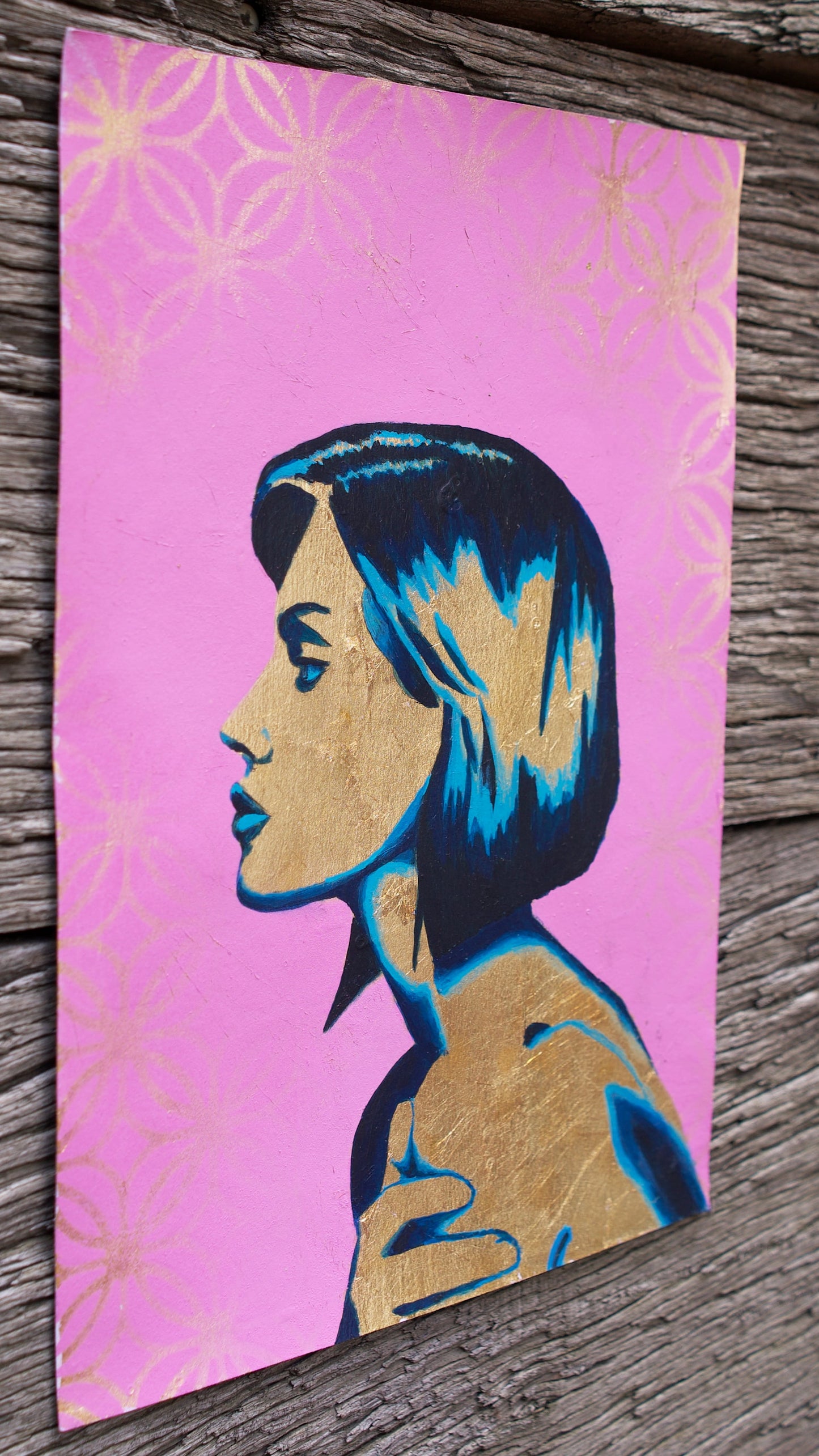 abstract art portait of a Woman on A4 Paper Blue & Pink Stencil Art Street Art melbourne wall art