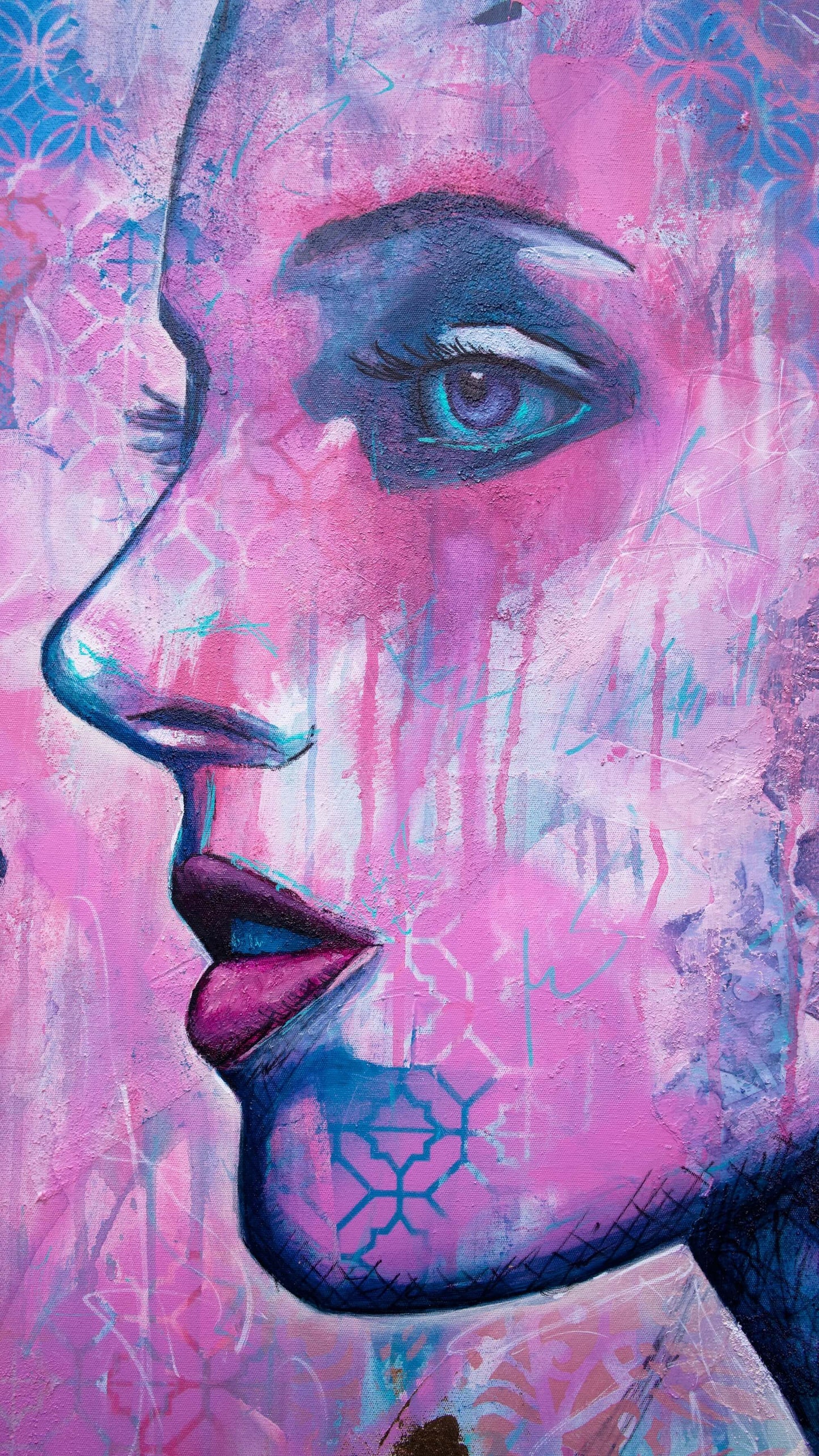 art wall painting artists in melbourne street art portrait of a woman pink and blue