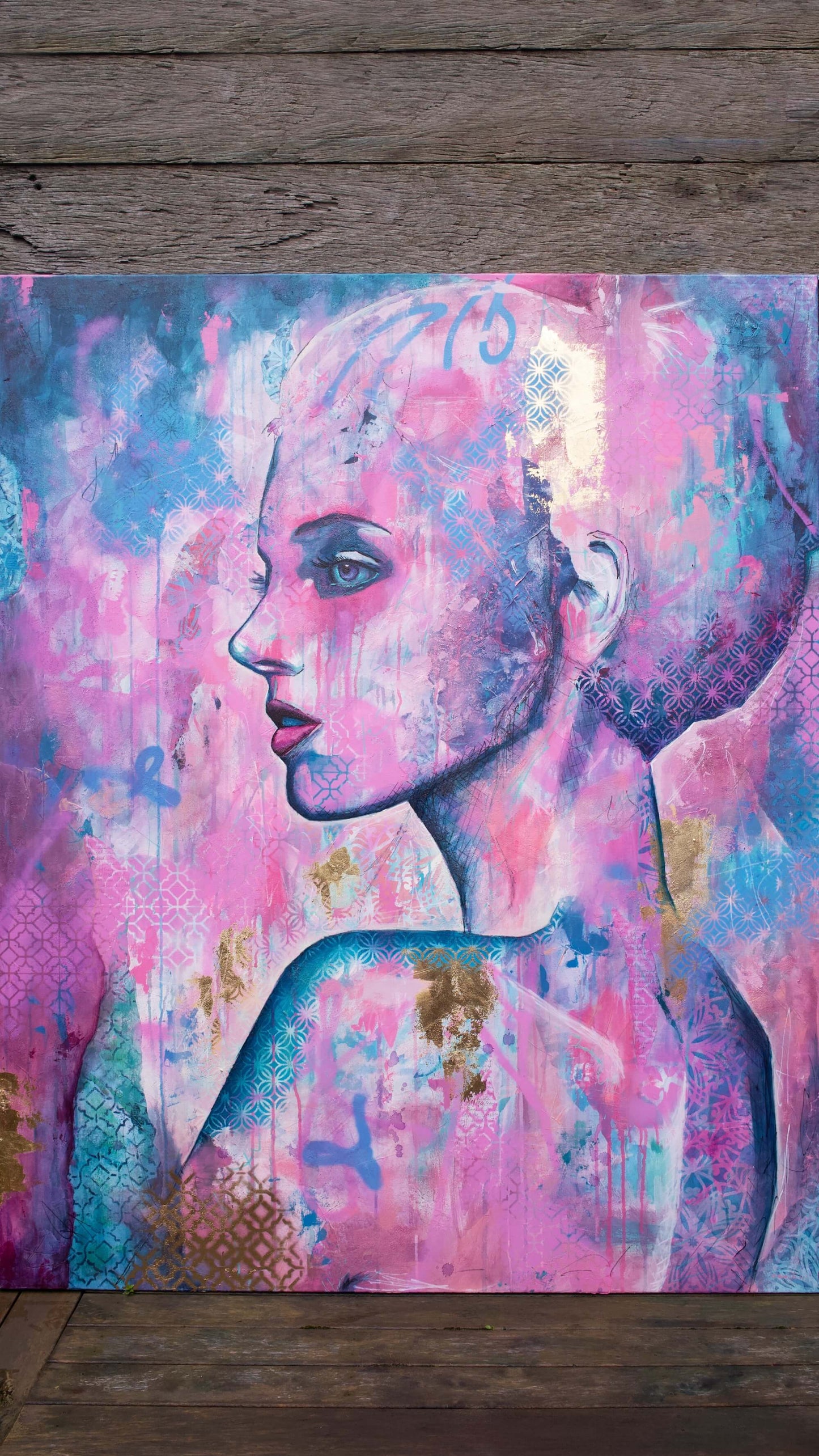 art wall painting artists in melbourne street art portrait of a woman pink and blue