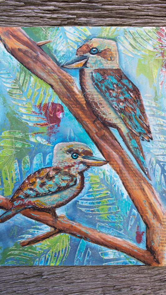mixed media kookaburras painting criss chaney