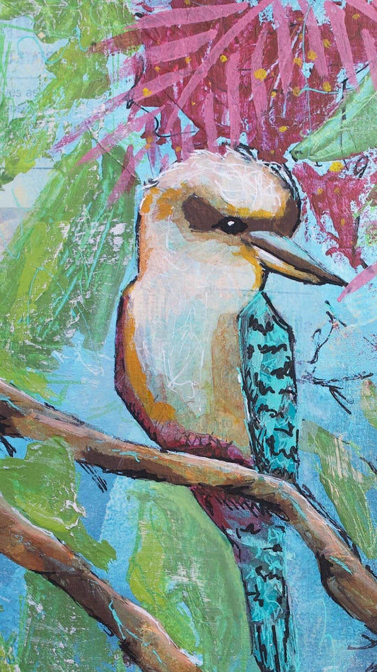 kookaburras art mixed media original painting criss chaney