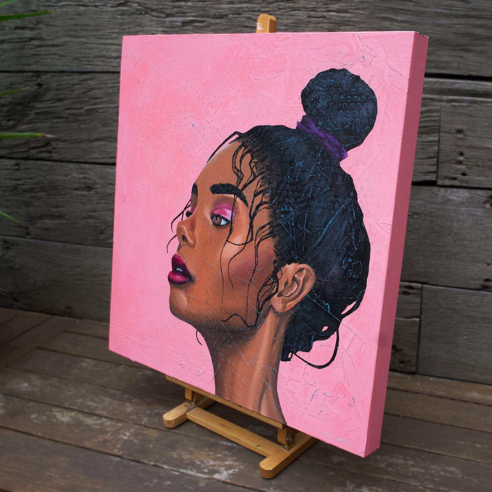 art melbourne paintings for sale portrait painting of Beautiful Black Woman on pink background melbourne wall art