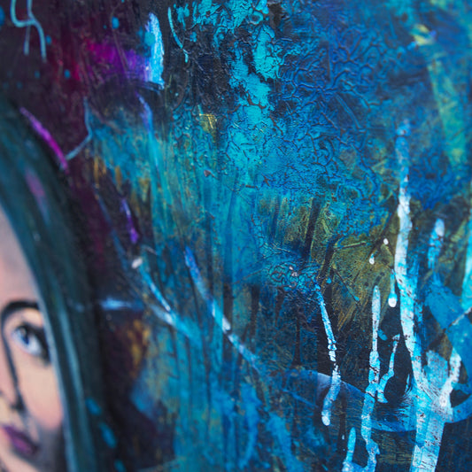portrait of Teya Salat, portrait painting for sale of Woman with Neck Tattoos and Nose Ring by criss chaney