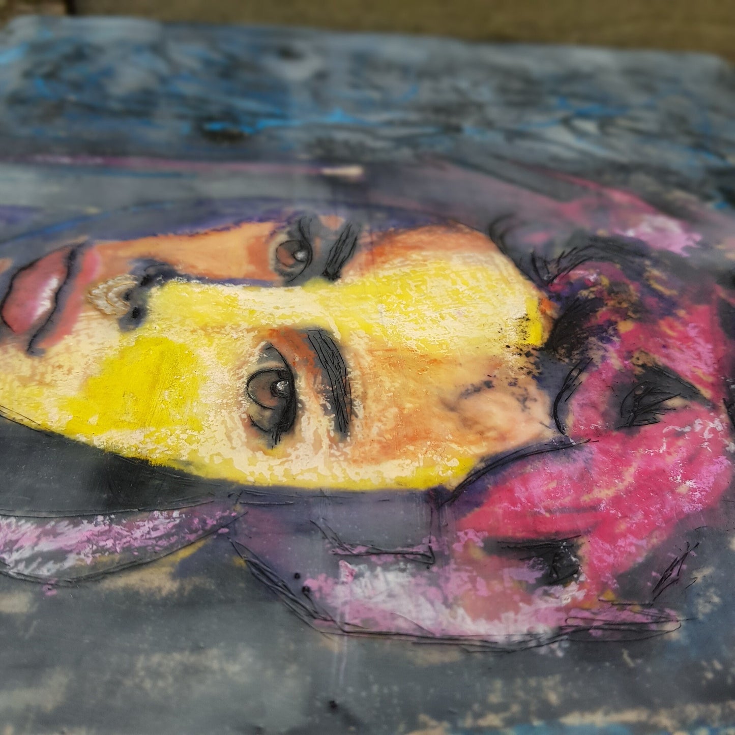 Encaustic portrait of a Womanwith pink hair Encaustic Art, Mixed Media Encaustic painting Small Art for Small Spaces artwork for sale