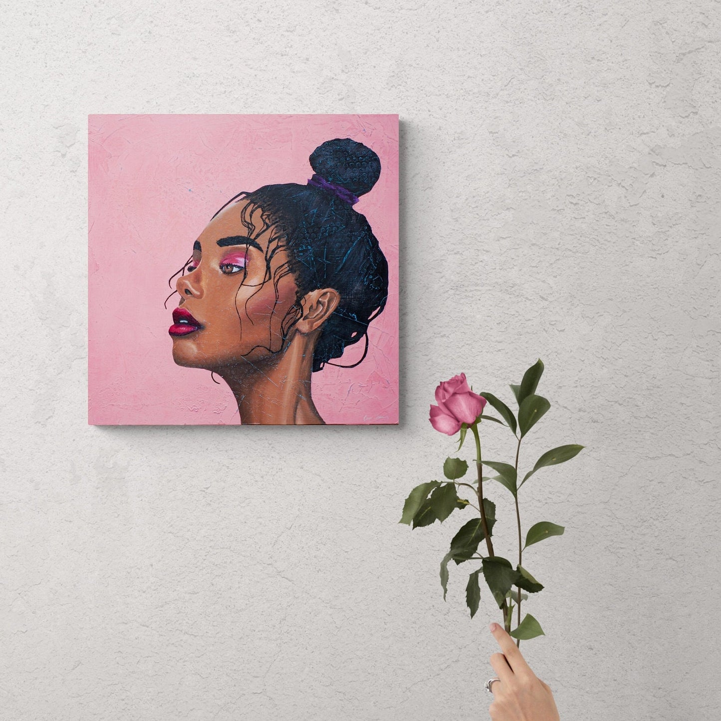 art melbourne paintings for sale portrait painting of Beautiful Black Woman on pink background melbourne wall art