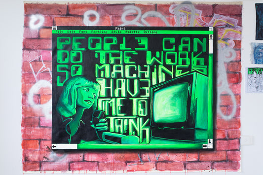 artists in melbourne street art people work Neon Green, Black and Red - 48" x 60" Painting art online